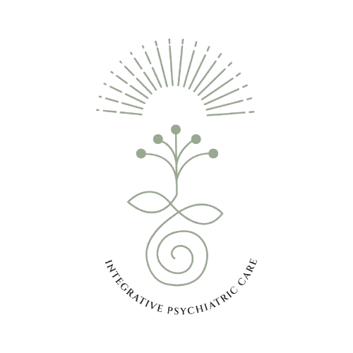 A stylized logo with a flower and spiral design.