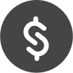 Dollar sign icon in dark circle.