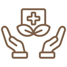 Hands holding medical symbol with leaves.