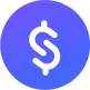 Dollar sign in blue circle icon.
